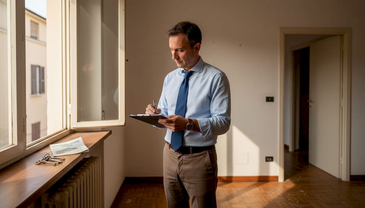 Un esperto visita l'appartamento per valutarne il valore di mercato.