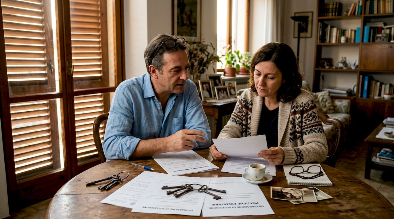 Un fratello e una sorella si stanno occupando delle pratiche ereditarie.