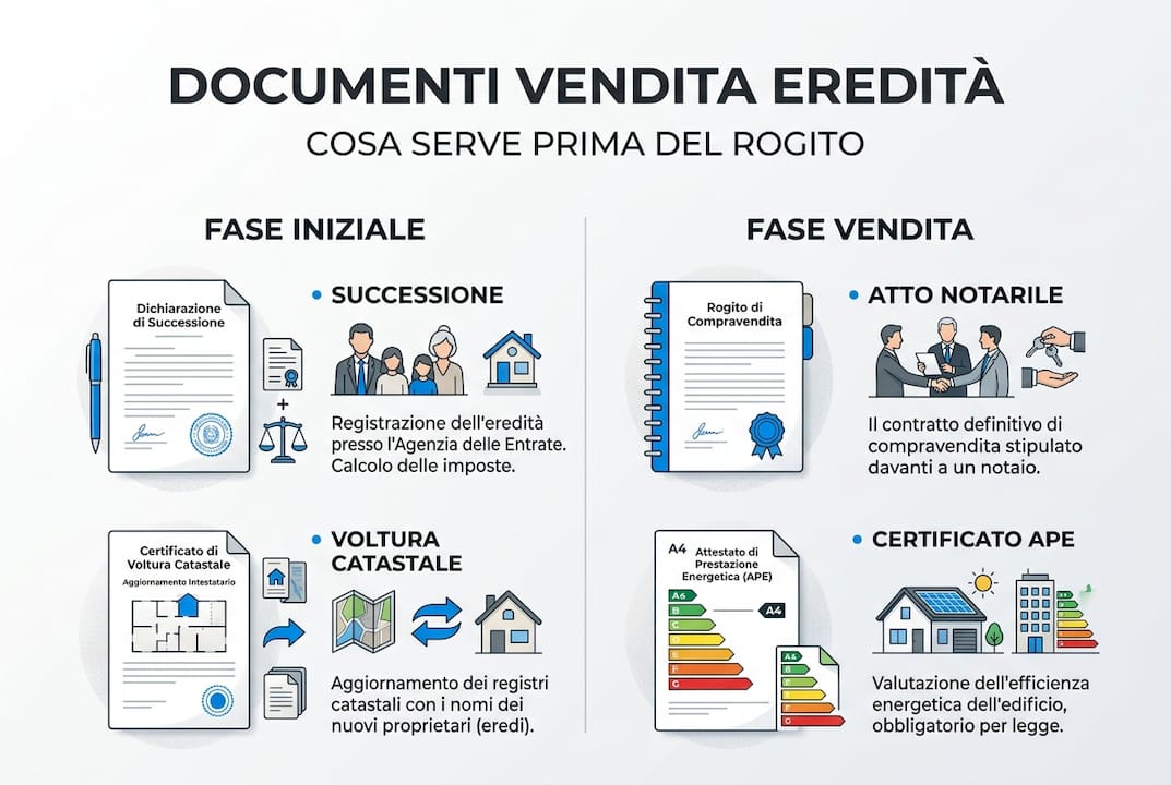 Guida visuale ai documenti necessari per vendere una casa ricevuta in eredità