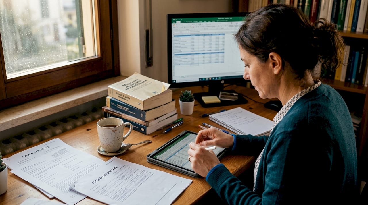 Una donna sta facendo il calcolo del valore catastale della propria abitazione