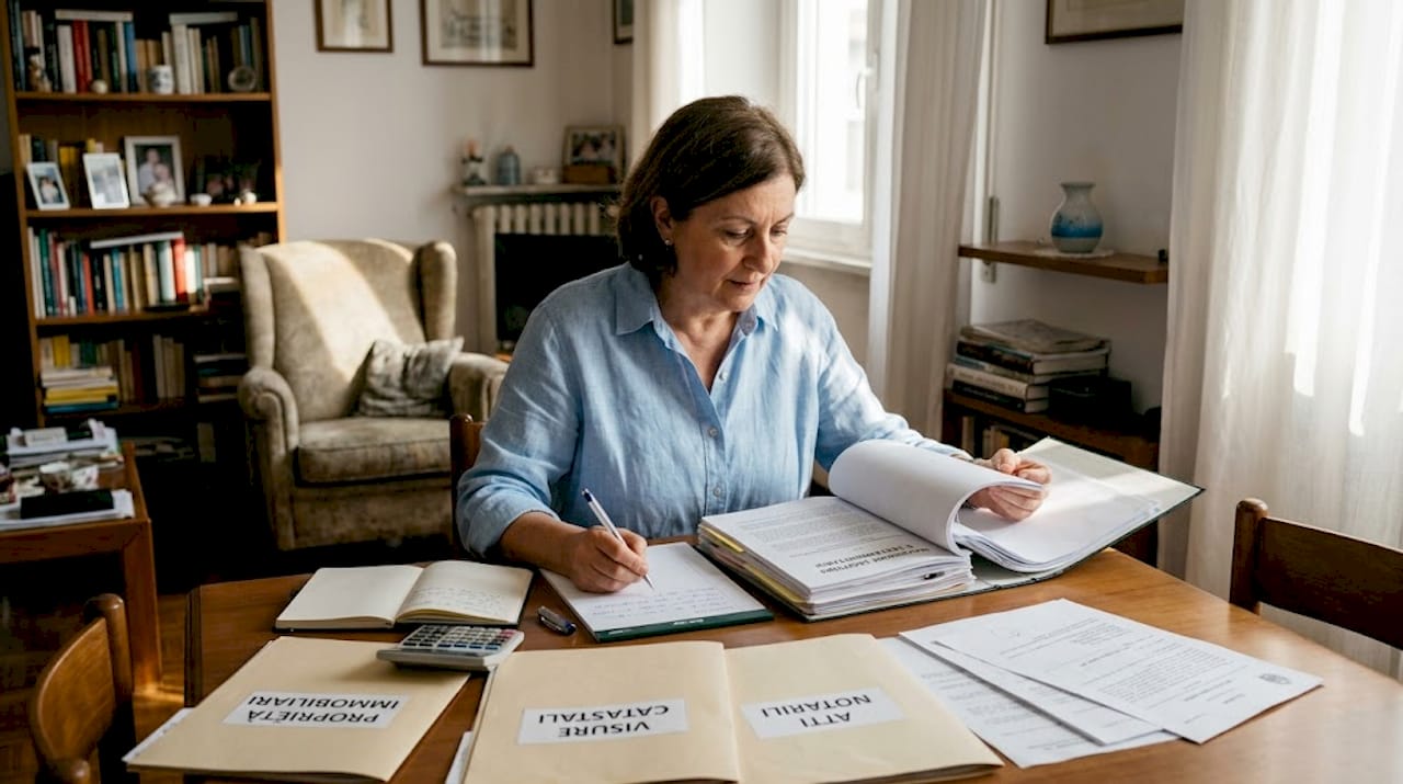 Donna che si occupa della gestione dei documenti per la successione ereditaria
