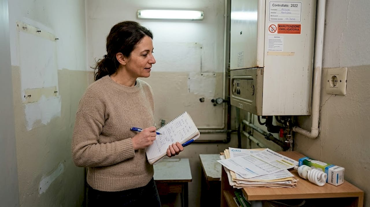 Una donna controlla la caldaia nella casa che ha appena ricevuto in eredità.