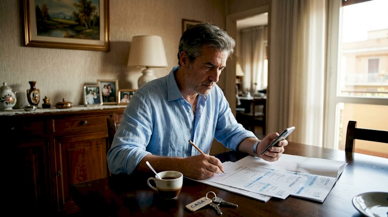 Un uomo controlla le carte relative a una casa ricevuta in eredità.
