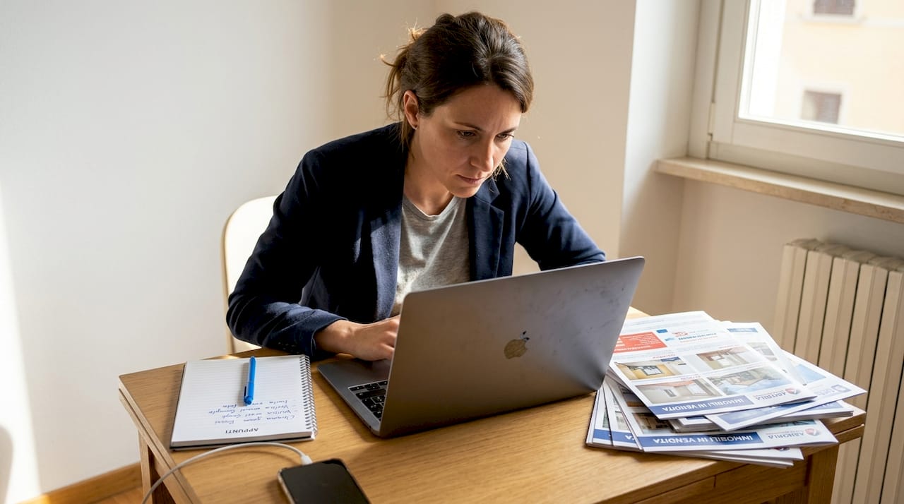 Donna aggiorna l'annuncio immobiliare online