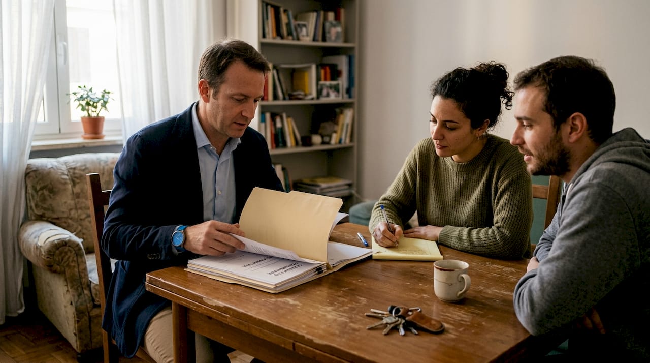 L’agente immobiliare esamina la documentazione insieme agli eredi