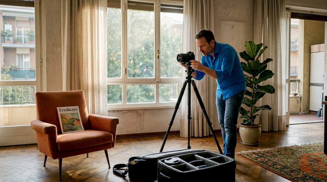 Un fotografo professionista si appresta a realizzare uno shooting nel salone di famiglia, appena ricevuto in eredità.
