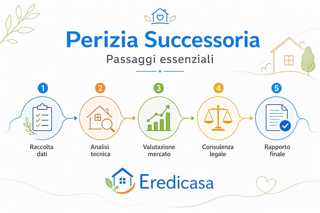 Infografica: tutte le fasi della perizia immobiliare in caso di successione