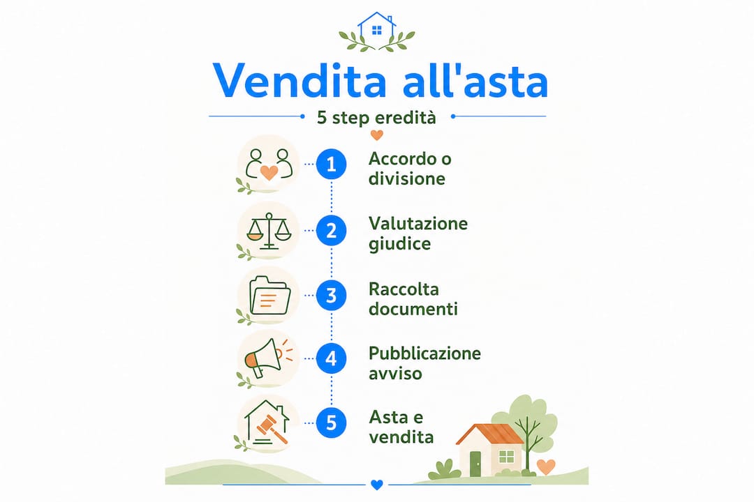 Infografica: i 5 passaggi chiave per vendere un immobile ereditato all’asta