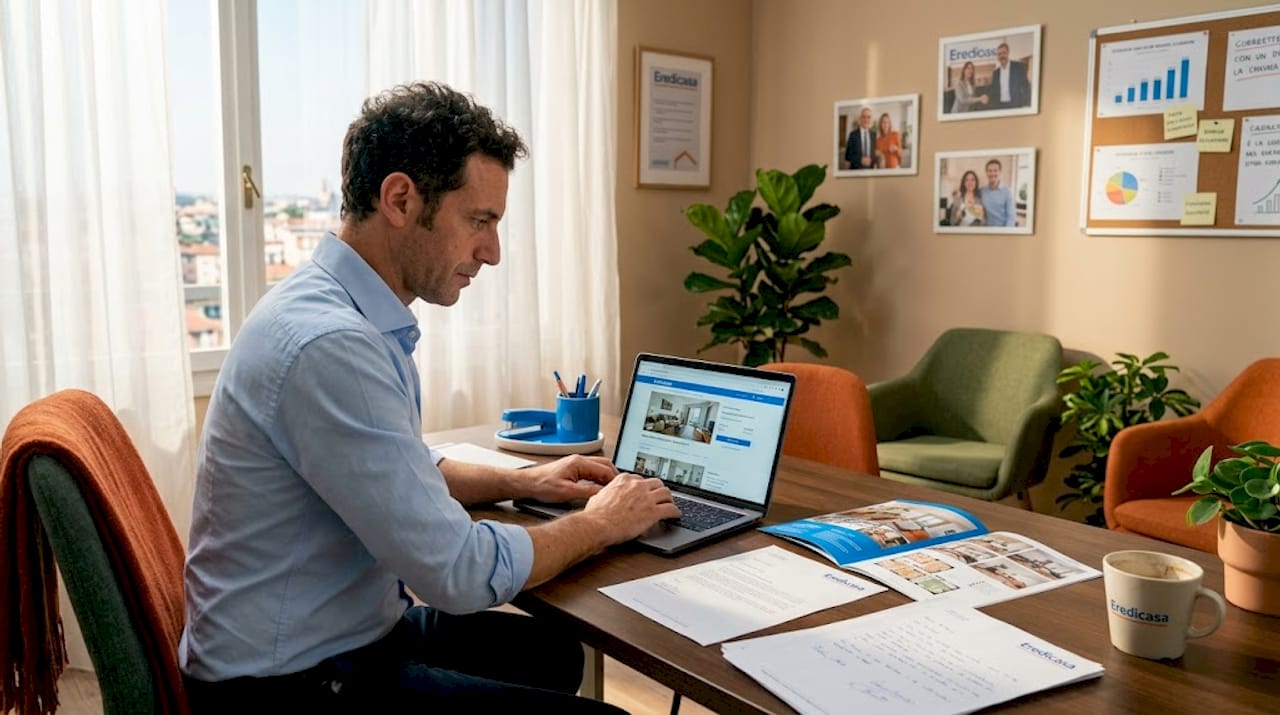 Agente immobiliare al lavoro alla scrivania in ufficio