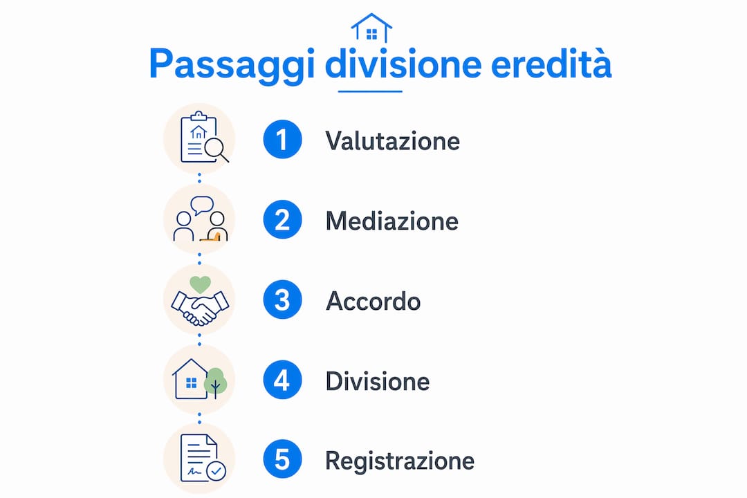 Schematizzazione dei principali passaggi per la suddivisione di un’eredità immobiliare