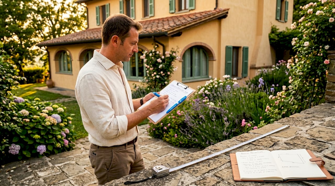 Valutazione immobiliare: il perito durante il sopralluogo esterno