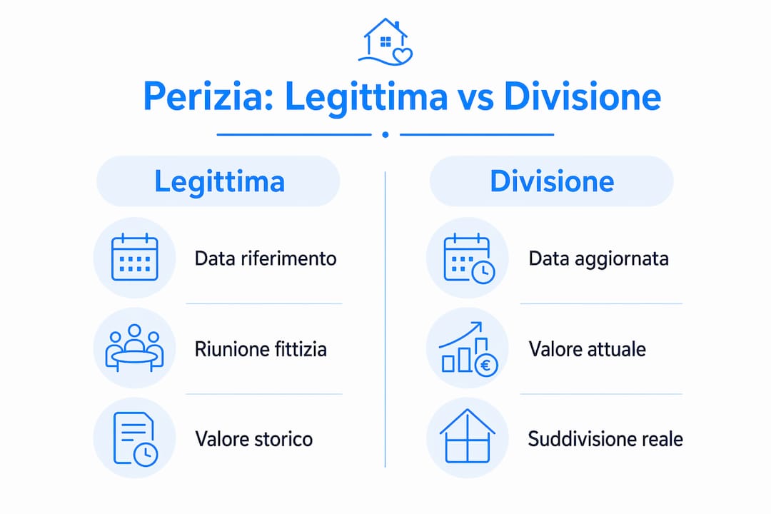 Infografica: confronto tra perizia legittima e procedura di divisione
