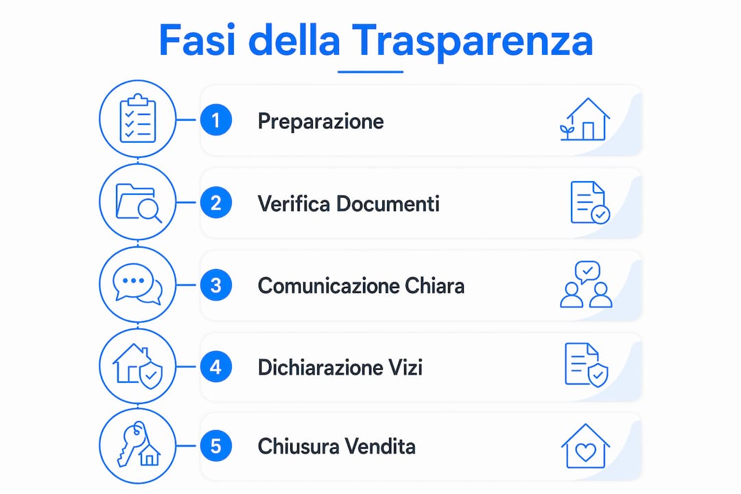 Infografica sulle principali tappe della trasparenza nel processo di compravendita immobiliare