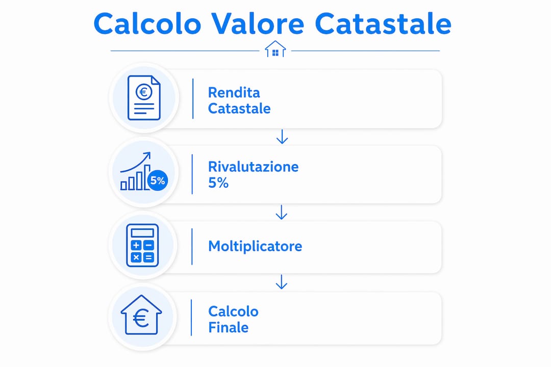 Schema illustrativo delle fasi per il calcolo del valore catastale