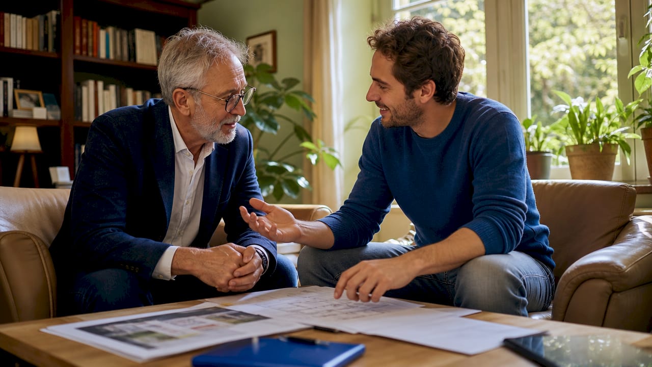 Due uomini stanno chiacchierando sulle diverse modalità di valutazione degli immobili.