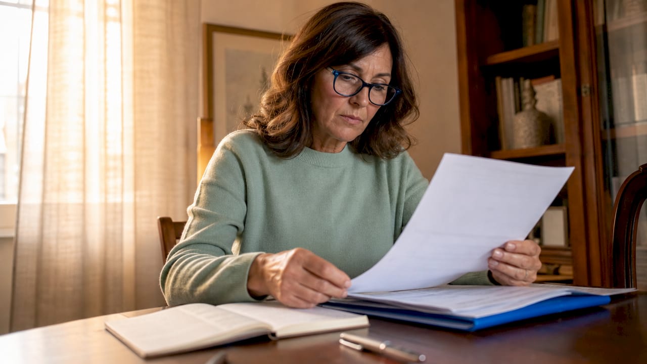 Donna che controlla le carte per la dichiarazione di successione