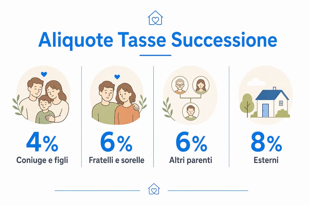 Infografica sulle principali aliquote e soglie di esenzione dell’imposta di successione