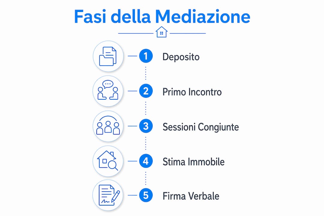 Schema illustrativo delle principali tappe della mediazione in materia di successioni