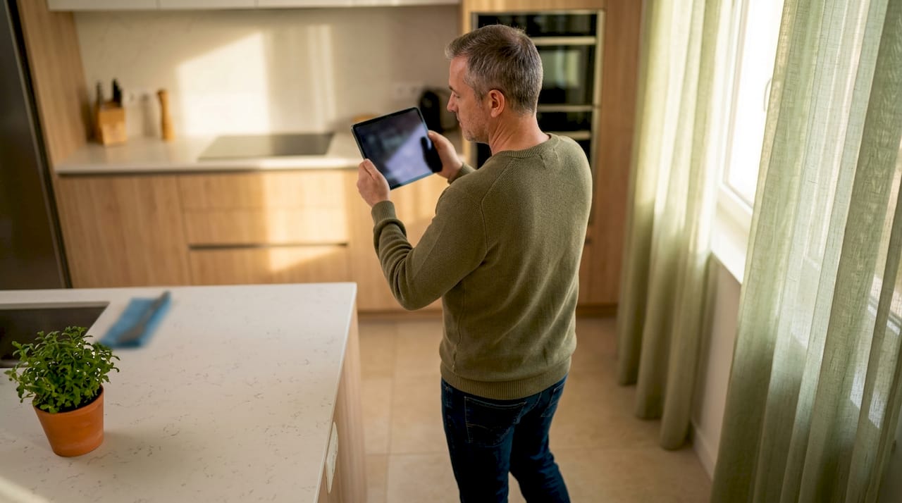 Un uomo esplora un appartamento attraverso un tour virtuale