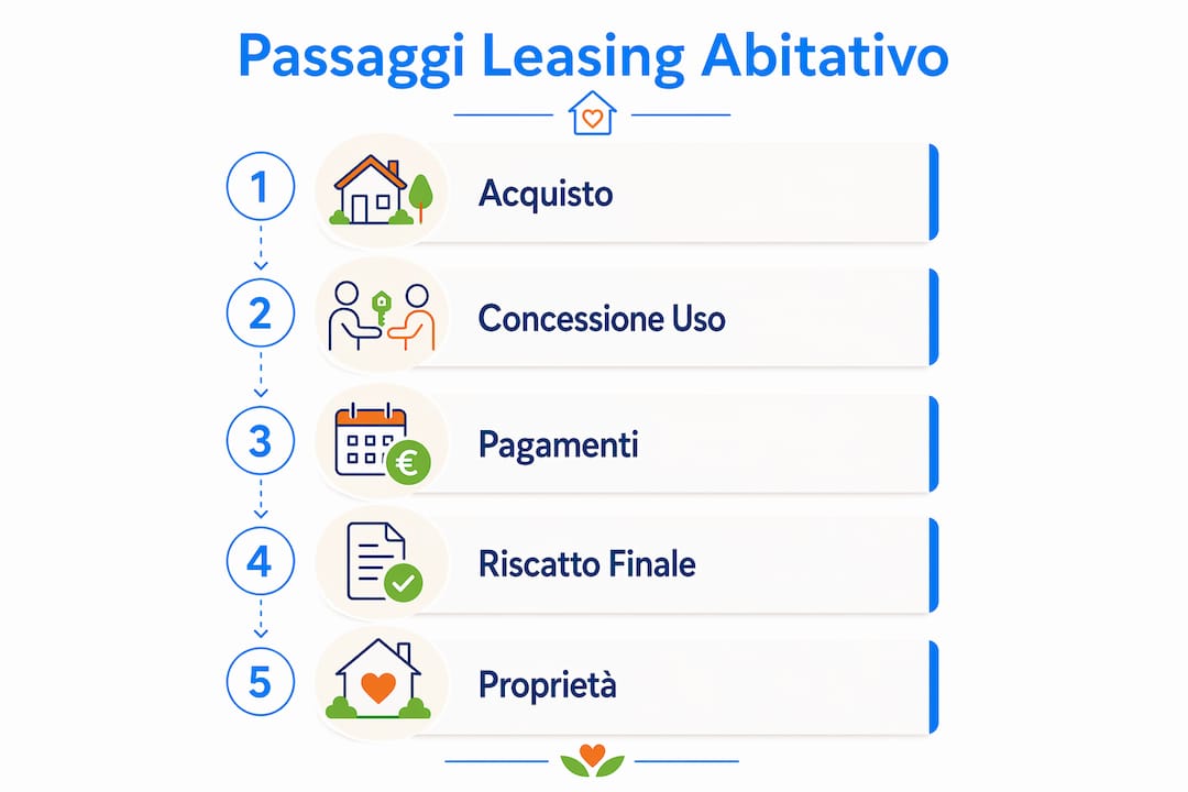 Grafico illustrativo con tutte le fasi del leasing immobiliare