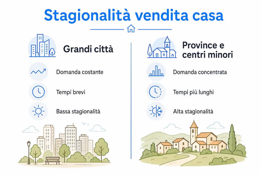 Infografica sulla stagionalità delle vendite: confronto tra città e province
