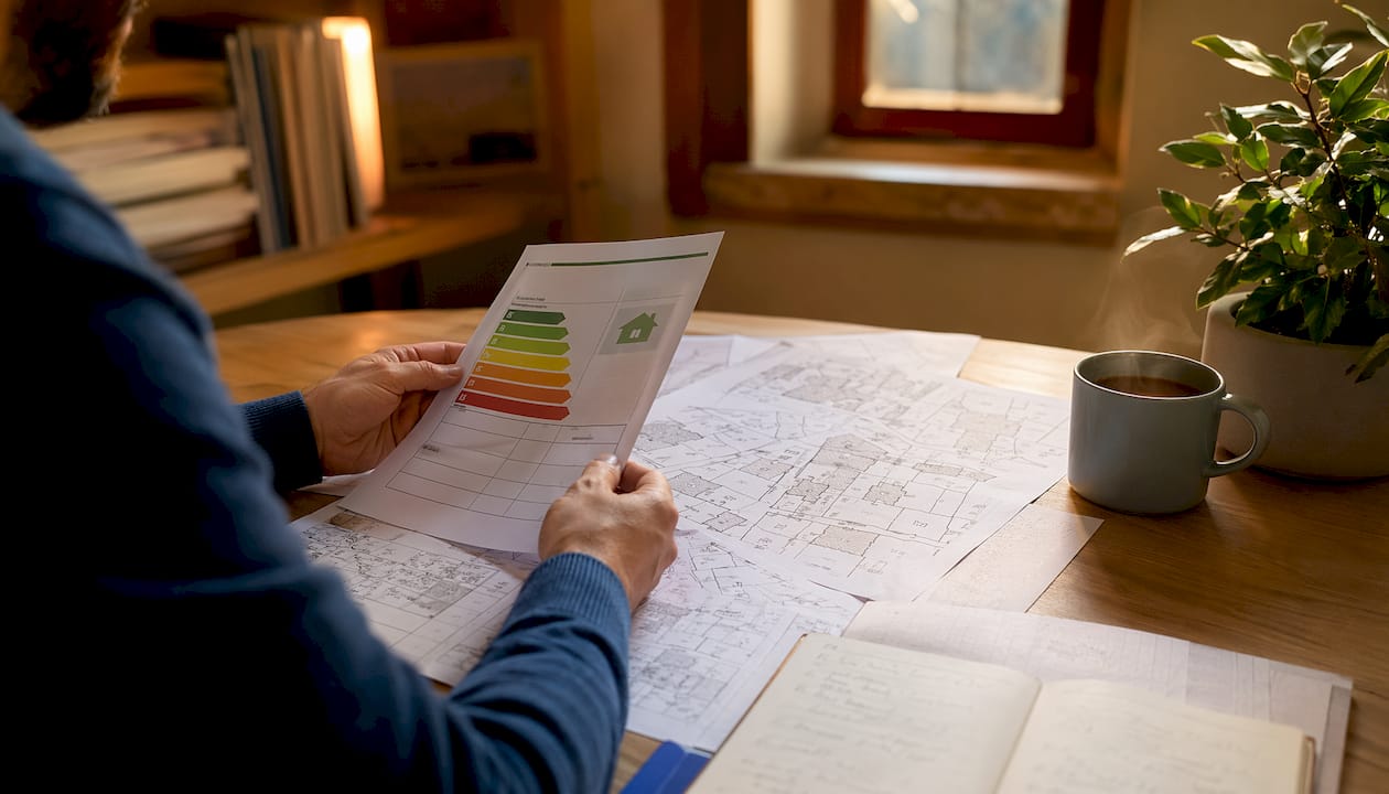 Mani che esaminano i documenti necessari per la compravendita di una casa.