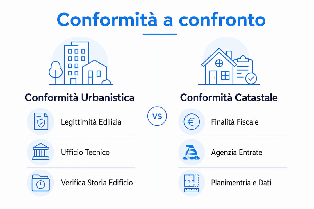 Infografica: differenze tra conformità urbanistica e conformità catastale
