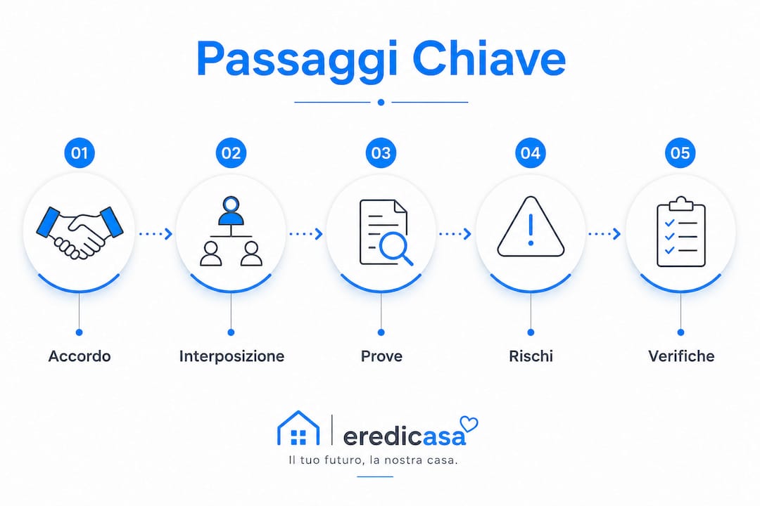 Schema illustrativo con i principali passaggi dell’interposizione fittizia