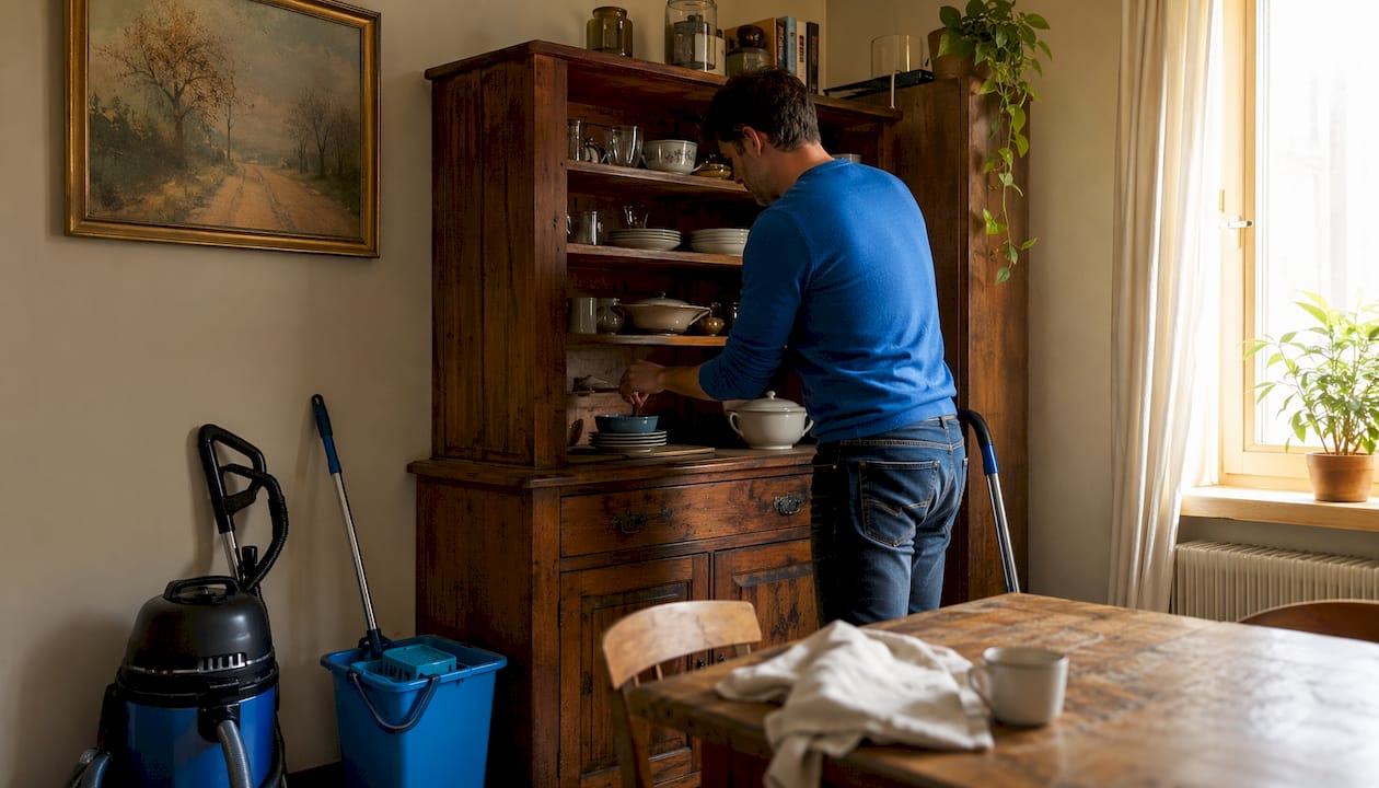 Uomo che si prende cura della casa lasciata in eredità