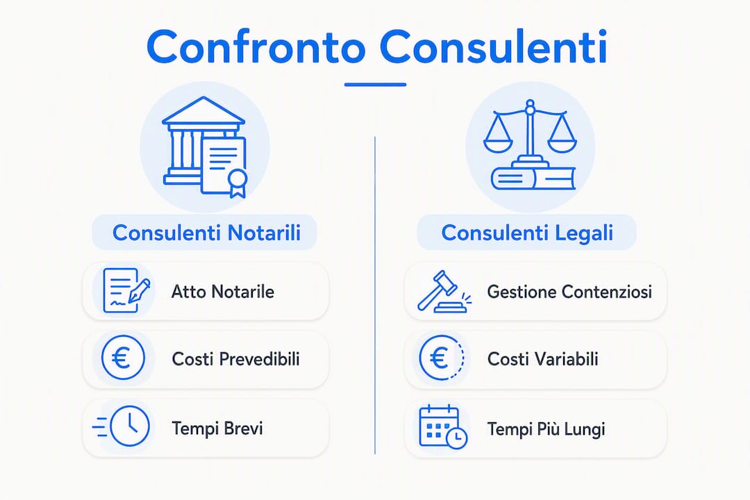 Confronto tra i principali professionisti che si occupano di successioni immobiliari: un’infografica per capire chi può aiutarti e quali competenze offre ogni consulente.