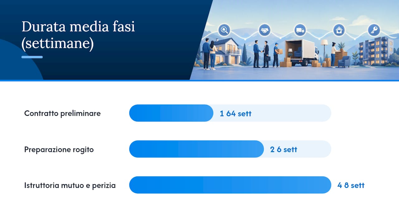 Schema delle varie fasi della compravendita immobiliare: tempistiche e protagonisti coinvolti