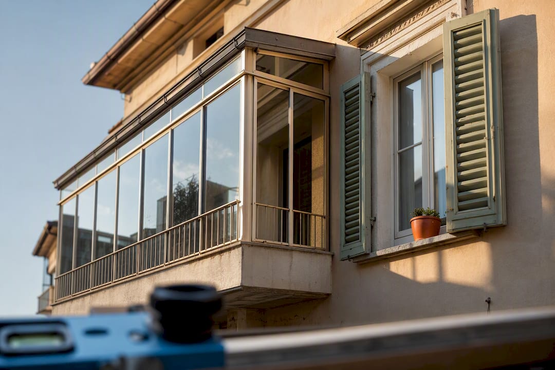 Dettaglio della facciata con veranda irregolare