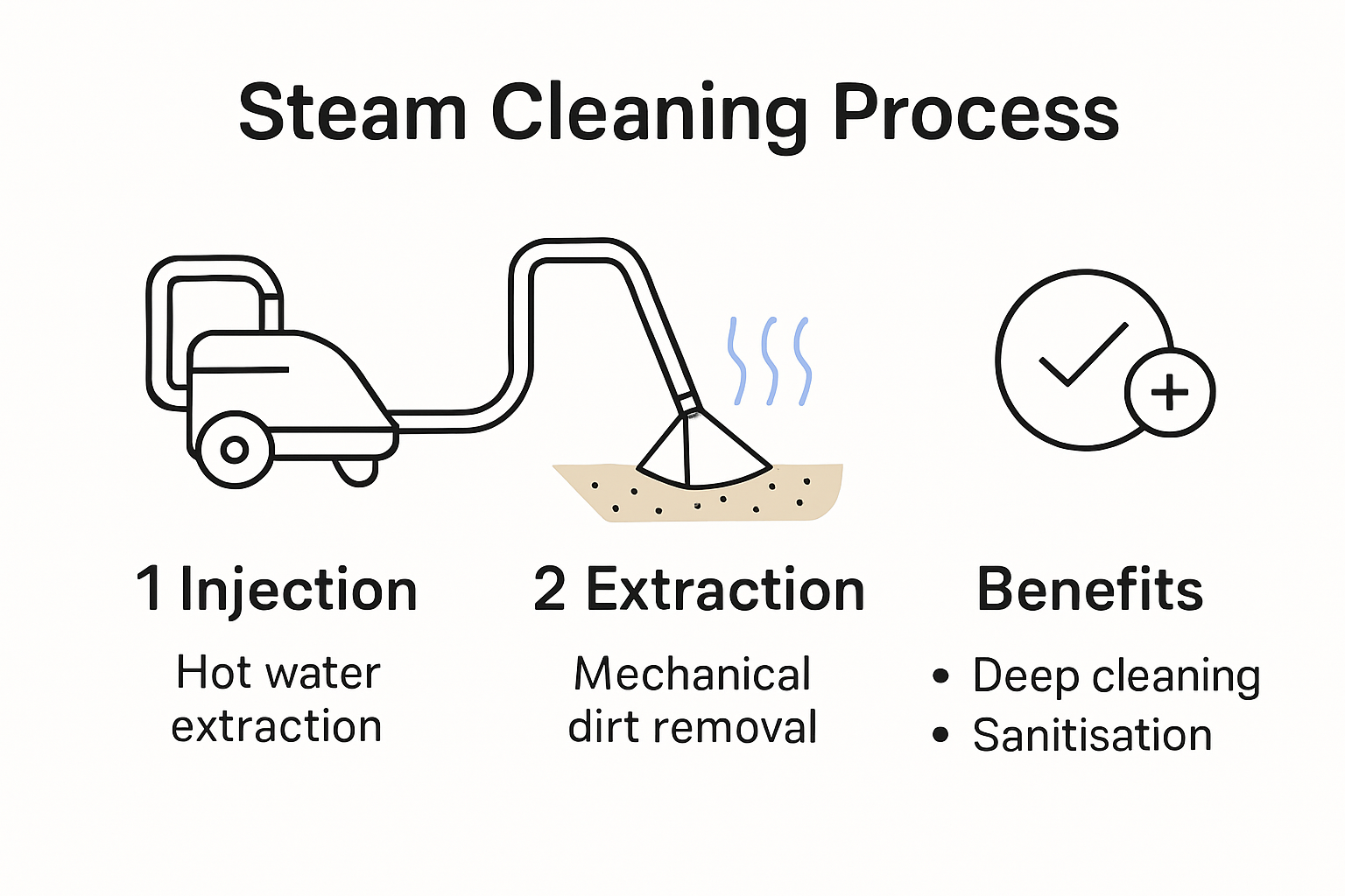 Infographic showing steam cleaning process step-by-step