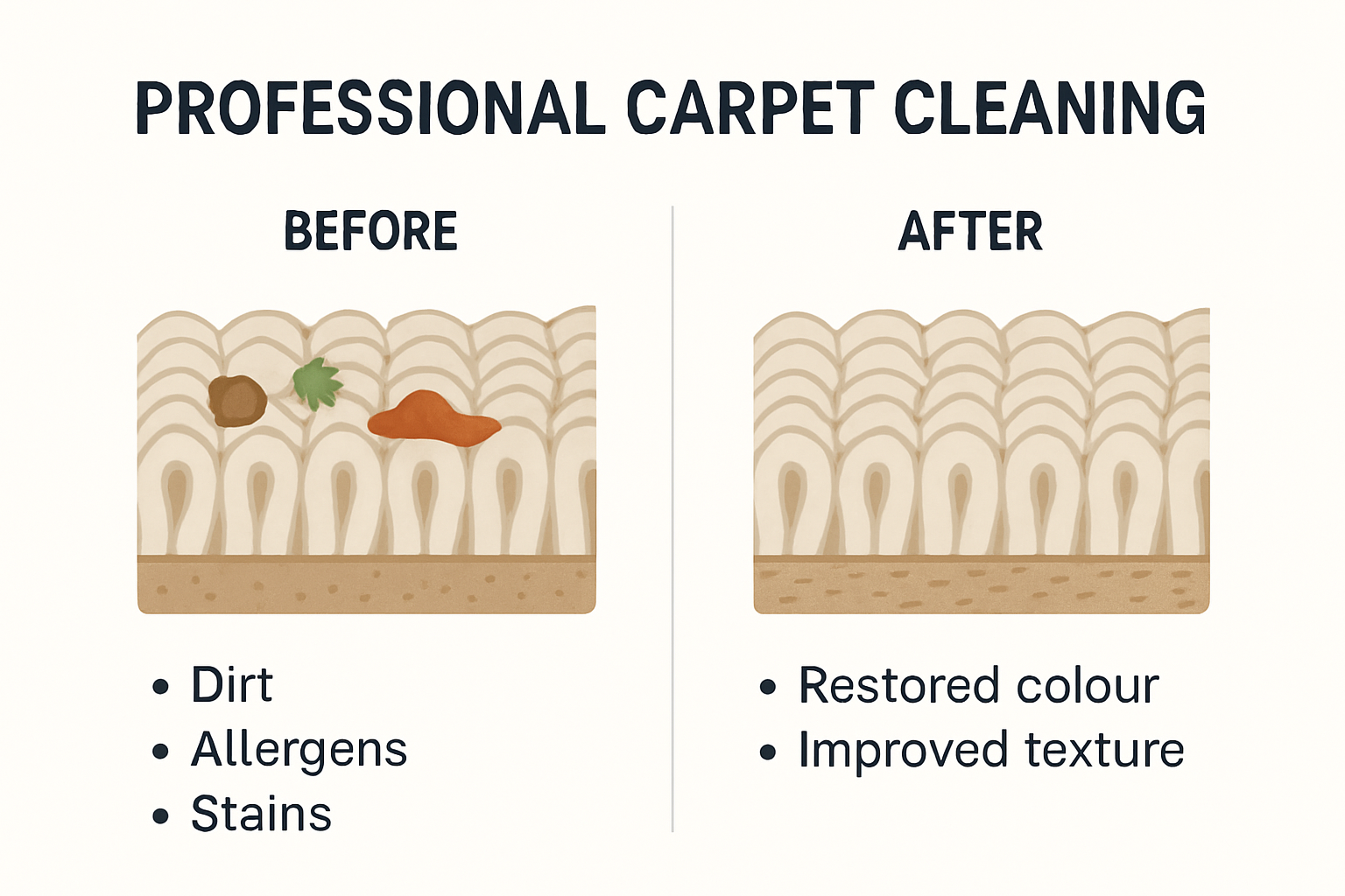 Before and after carpet cleaning visual infographic, showing transformation