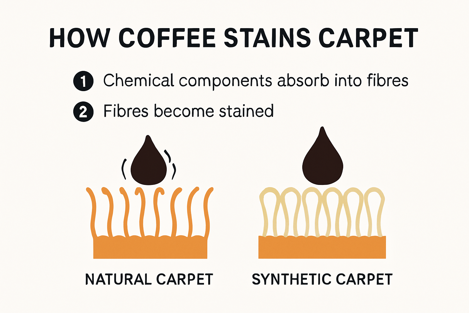 Infographic showing coffee stain process in carpet fibres