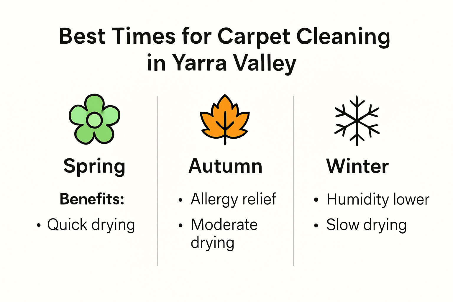 Infographic showing seasonal carpet cleaning timing and drying benefits.
