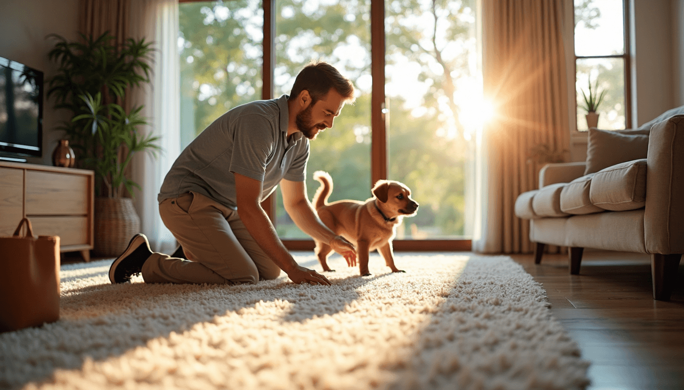 Professional cleaning living room carpet in sunlit Yarra Valley home