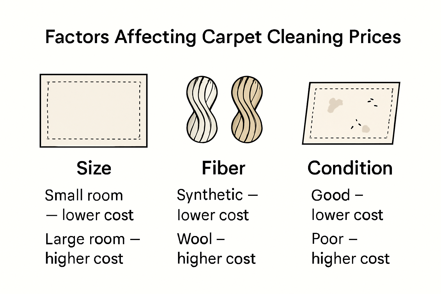 Infographic showing main factors affecting carpet cleaning prices