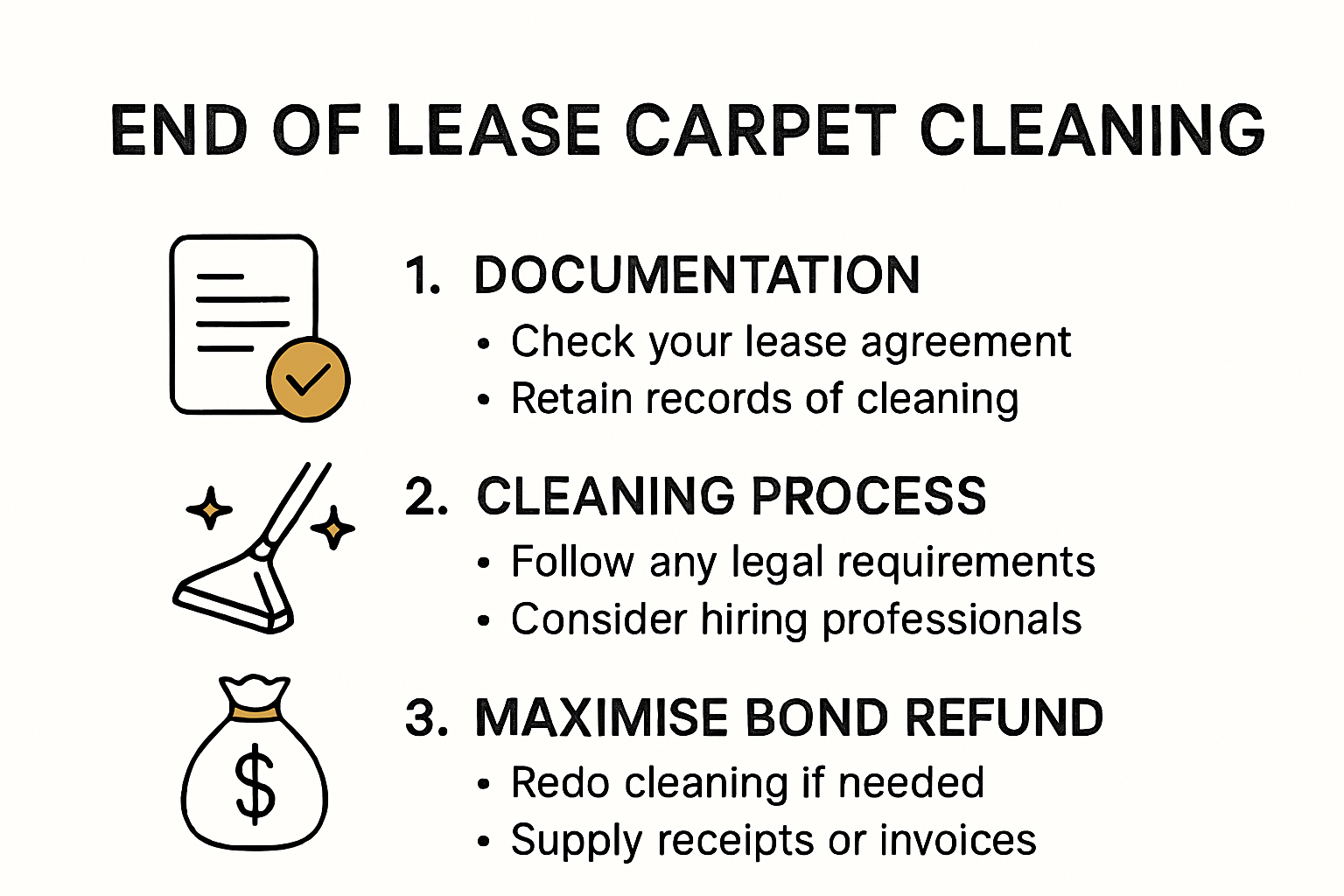 Infographic showing steps and legal requirements for end of lease carpet cleaning