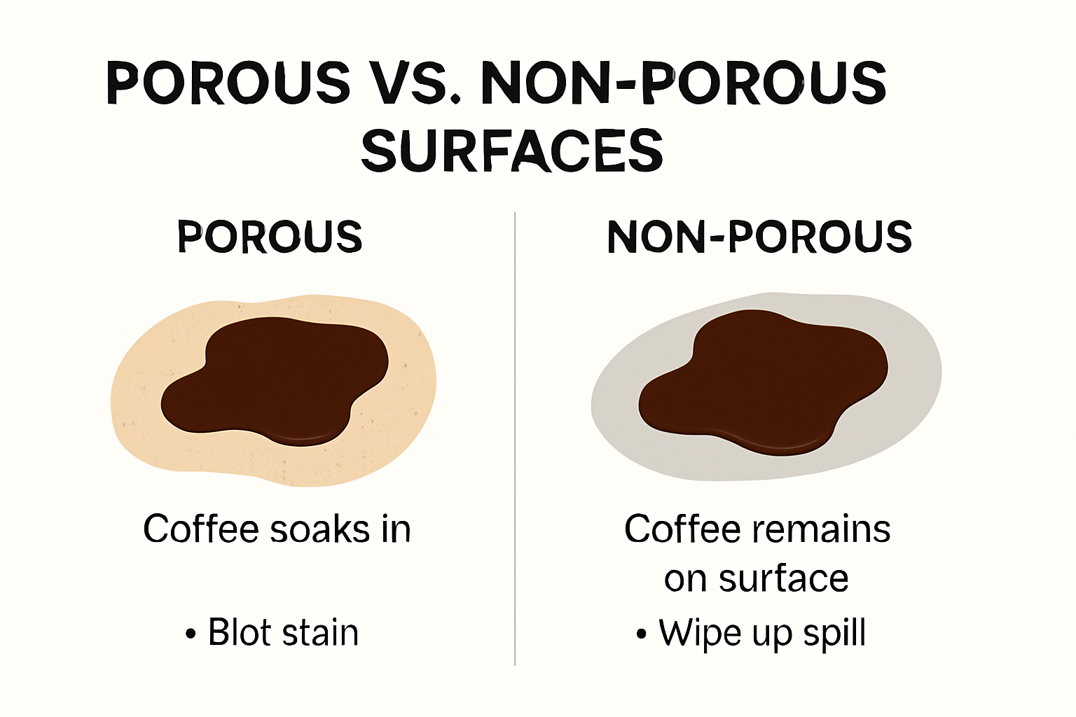 Infographic showing coffee stain absorption on surfaces