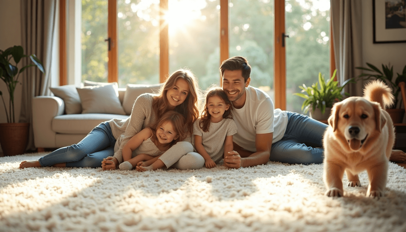 Yarra Valley family enjoying a clean living room carpet