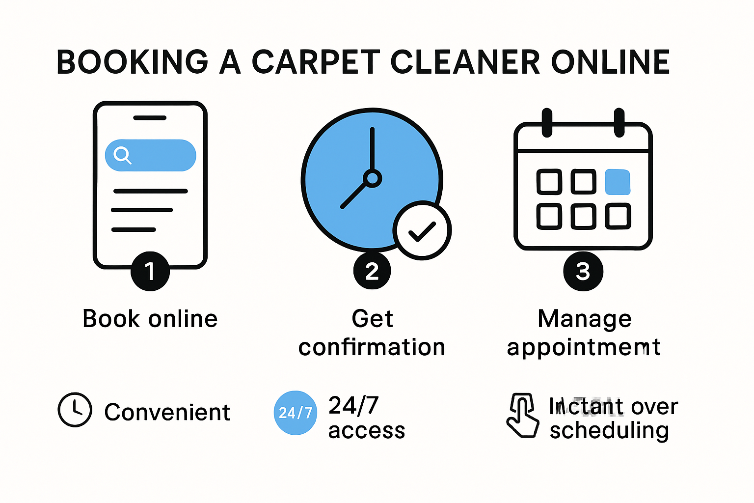 Infographic showing how to book a carpet cleaner online