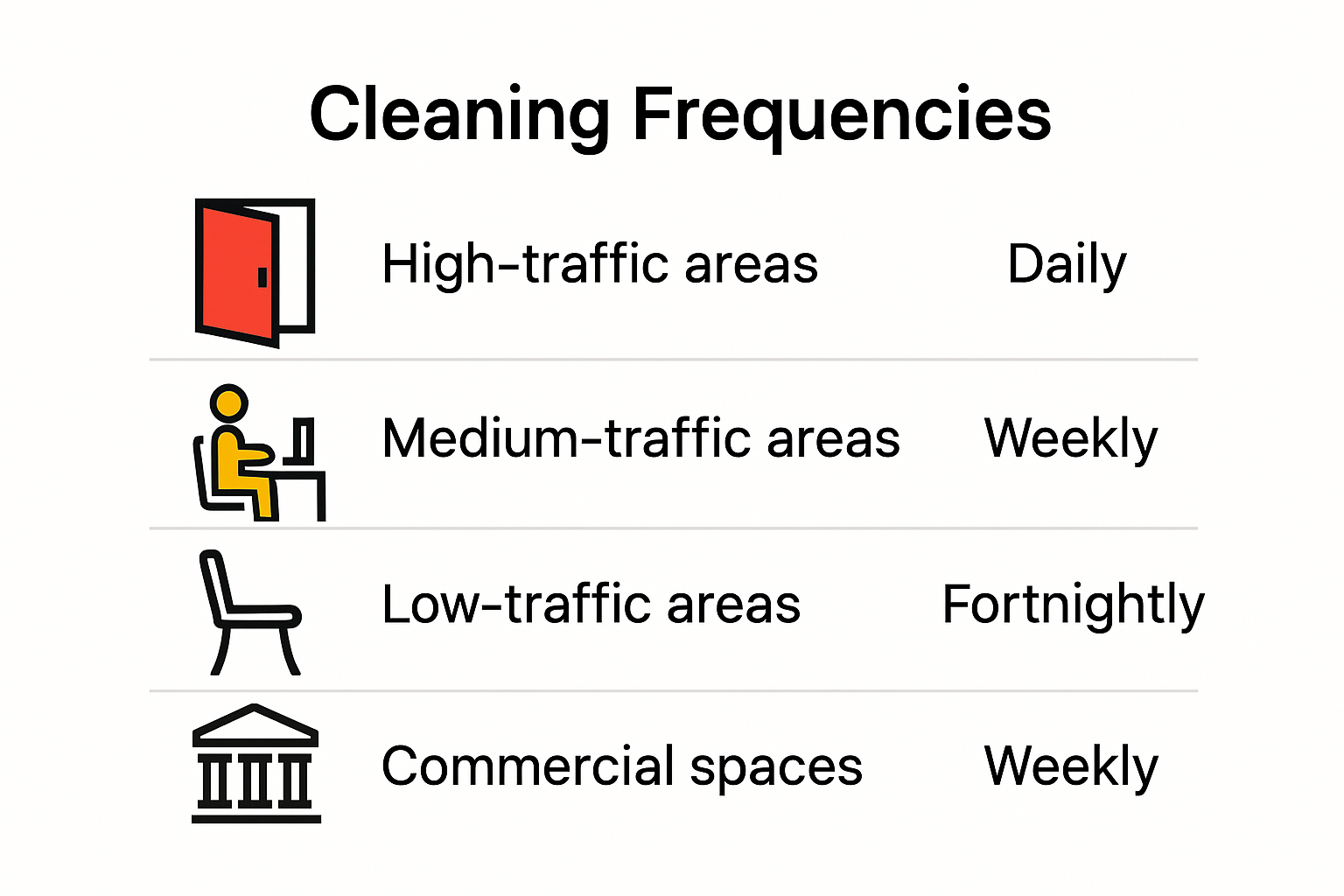 Office carpet cleaning frequency chart by area and usage