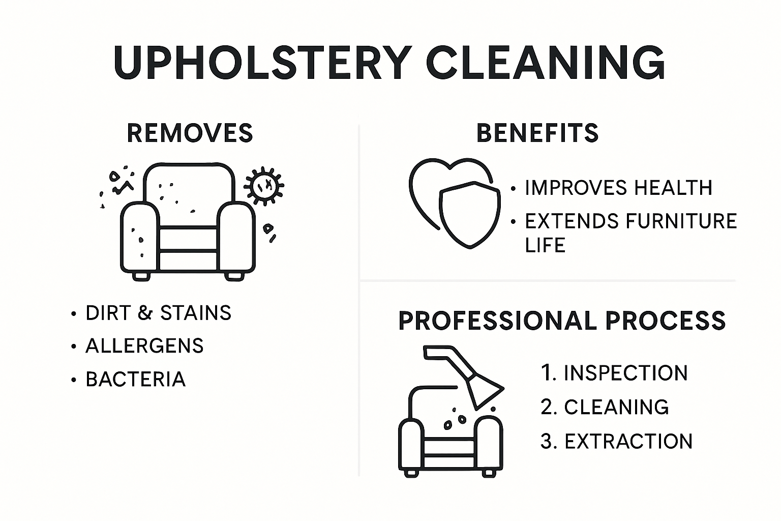 Upholstery cleaning process and benefits infographic
