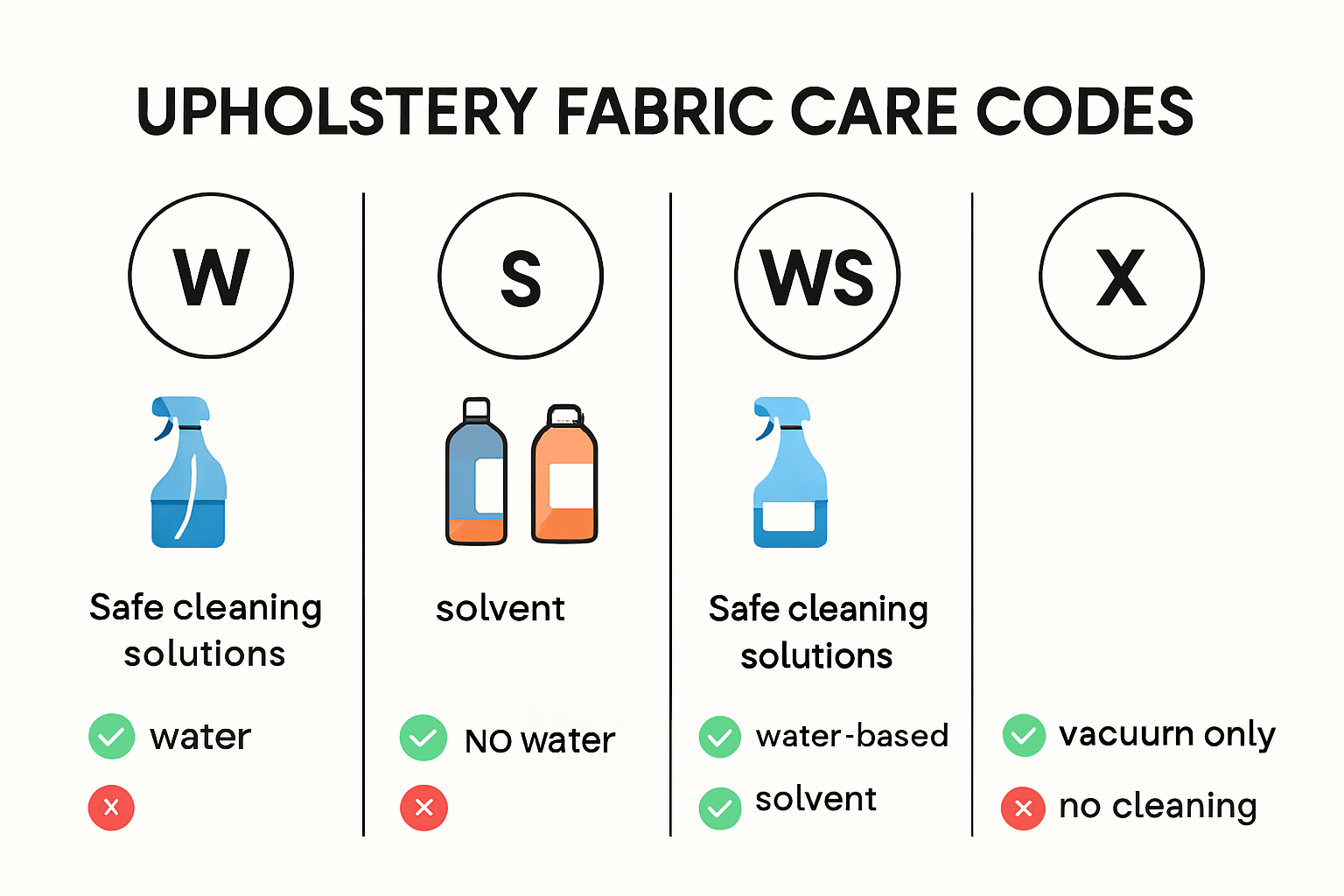 Infographic on fabric care codes and safe upholstery cleaning methods