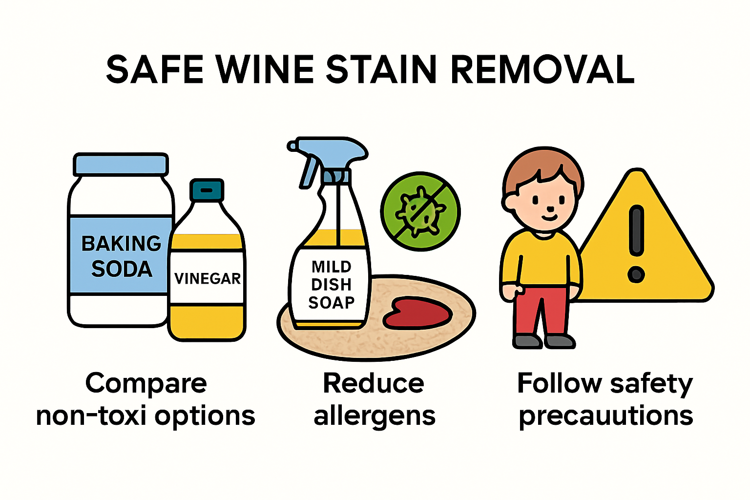 Infographic of non-toxic, allergy-safe wine stain removal steps