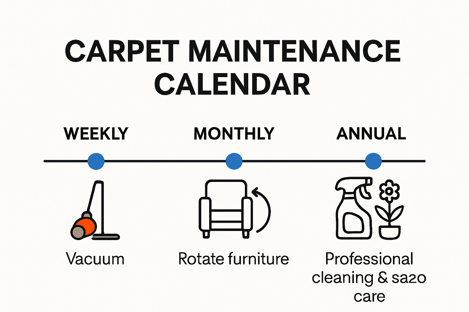Carpet maintenance calendar with cleaning tasks and timelines