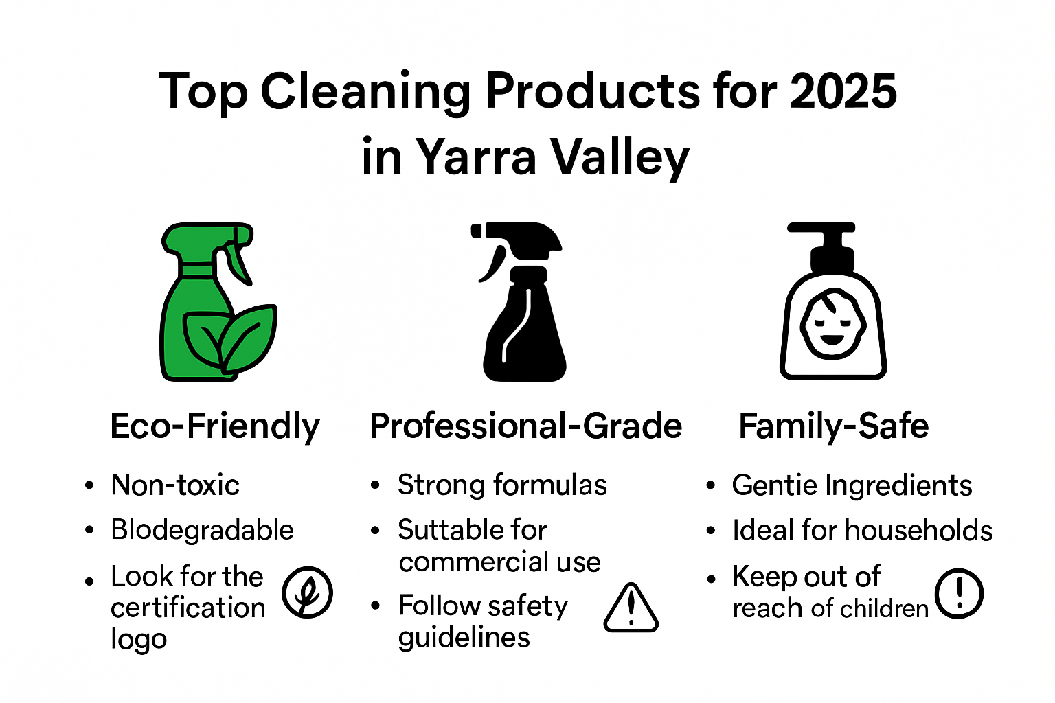 Infographic comparing recommended cleaning product categories and features