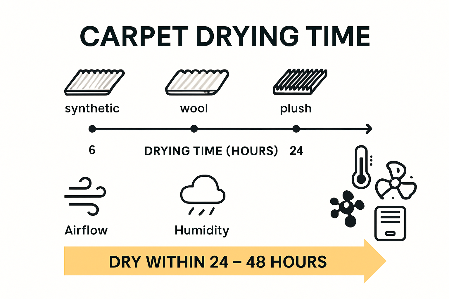 Infographic illustrating carpet drying times and airflow best practices