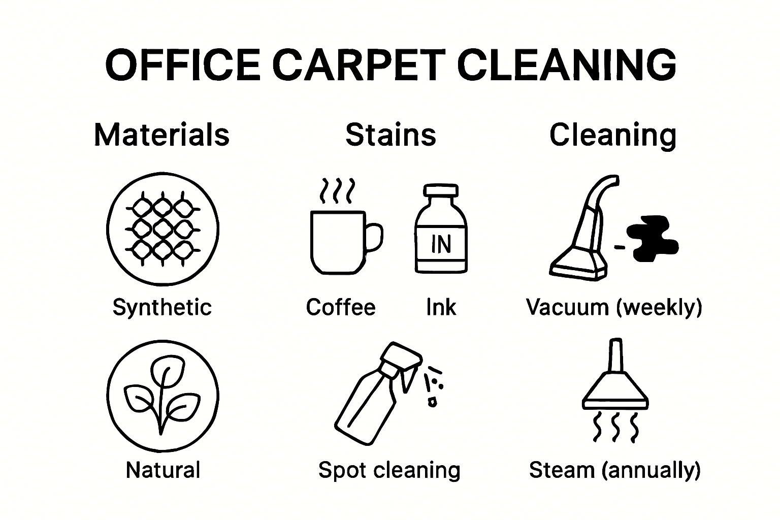 Infographic showing office carpet types and cleaning methods